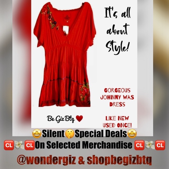 Johnny Was Red Dress Plus 3X Beautiful Embroidery Sexy Midi Dress EUC - Picture 12 of 12